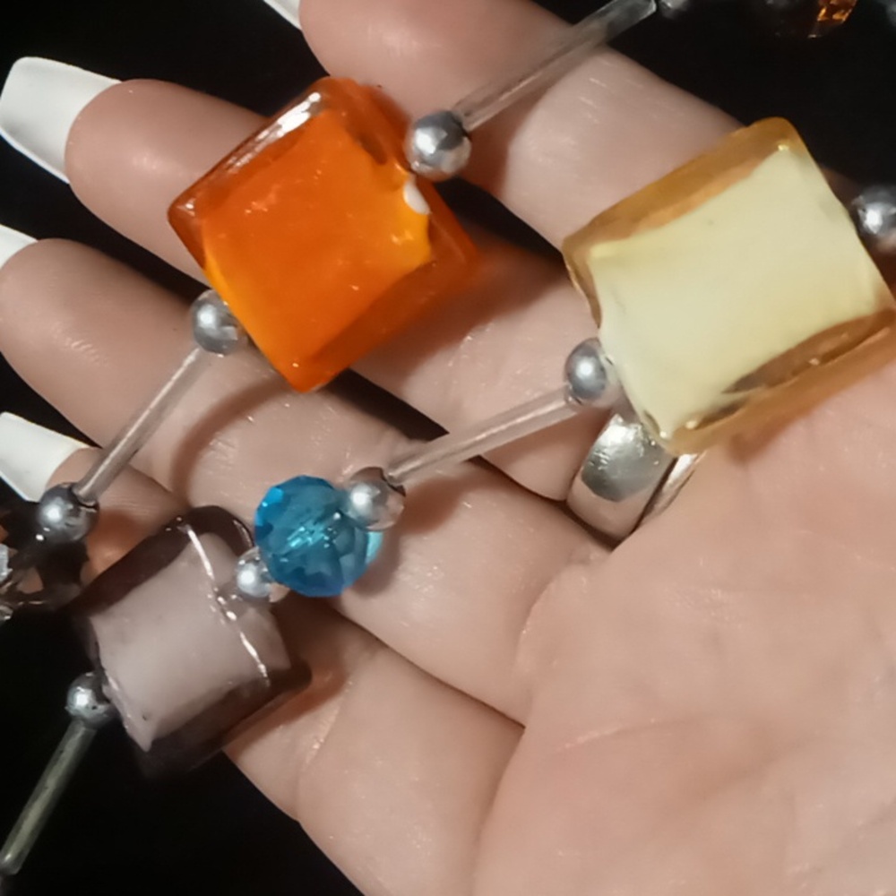 Glass and silver Beaded long happiness is colorful necklace & matching earrings.